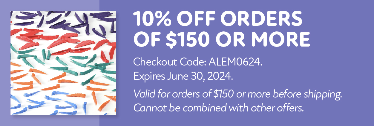 Common Sense Dental Promo Graphic reading 10% off orders of $150 or more. Use checkout code ALEM0624. Valid for orders of $150 or more before shipping. This off cannot be combined with other offers.